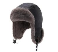 LY4U Men’s Ultra Warm Artificial Leather Aviator Trapper Hat with Ear Flaps - Unisex Windproof Winter Hat for Extreme Cold Weather Skiing, Hiking, Cycling Black