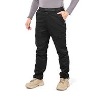 LY4U Men's Fleece Lined Cargo Thermal Trousers, Full Elastic Waistband with Belt Loops Work Pants, Adjustable Ankle Cuffs for Hiking Camping Outdoor Winter Black