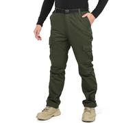 LY4U Men's Fleece Lined Cargo Thermal Trousers, Full Elastic Waistband with Belt Loops Work Pants, Adjustable Ankle Cuffs for Hiking Camping Outdoor Winter Green