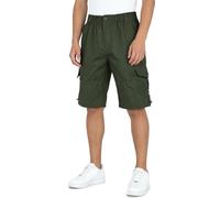 LY4U Men's Summer Cargo Shorts, 100% Cotton, Loose Fit, Elastic Waist with Belt Loops, Multi-Pockets, Lightweight & Breathable Shorts for Outdoor Hiking, Fishing, Camping, Casual Wear Green