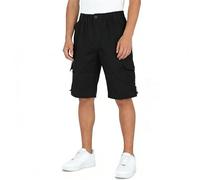 LY4U Men's Summer Cargo Shorts, 100% Cotton, Loose Fit, Elastic Waist with Belt Loops, Multi-Pockets, Lightweight & Breathable Shorts for Outdoor Hiking, Fishing, Camping, Casual Wear Black