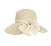 LY4U Women's Wide Brim Straw Sun Hat UPF 50+ with Adjustable Chin Strap, Foldable Beach Hat for Travel, Summer Outdoor Activities, Ponytail Hole & Bow Ribbon Design Beige