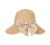 LY4U Women's Wide Brim Straw Sun Hat UPF 50+ with Adjustable Chin Strap, Foldable Beach Hat for Travel, Summer Outdoor Activities, Ponytail Hole & Bow Ribbon Design Khaki