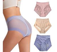 LYAART High Waist Ice Silk Seamless Shaping Briefs,Comfortable Ice Silk Panties,Women's Hip Lifting Tummy Control Panties (C+3 pieces,XL)
