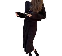 LYAART Knit Pullover Sweater and Cami Dress Set,Long Sleeve Ribbed Knit Crop Top and Bodycon Midi Dresses,Women Casual Two Piece Outfits (black)