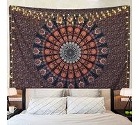 Lyacmy Bohemian Mandala Tapestry Hippie Tapestries Psychedelic Peacock Boho Tapestry Wall Hanging Decoration for Bedroom (Golden Blue Grey, 59.1 x 78.8 inches)