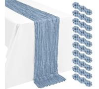 LYAFS 10 Pack Dusty Blue Table Runner Cheesecloth 55x300cm 10FT Gauze | Boho,Gauze,Wrinkled texture,Cheese Cloth,Rustic Fabric,Wedding,Party,Birthday,Holiday Decorations,Table Decorations