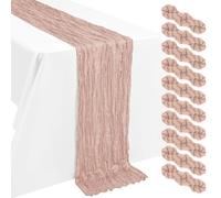 LYAFS 10 Pack Dusty Pink Table Runner Cheesecloth 55x300cm 10FT Gauze | Boho,Gauze,Wrinkled texture,Cheese Cloth,Rustic Fabric,Wedding,Party,Birthday,Holiday Decorations,Table Decorations