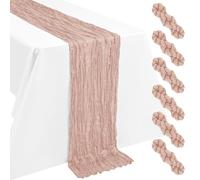 LYAFS 6 Pack Dusty Pink Table Runner Cheesecloth 55x300cm 10FT Gauze | Boho,Gauze,Wrinkled texture,Cheese Cloth,Rustic Fabric,Wedding,Party,Birthday,Holiday Decorations,Table Decorations
