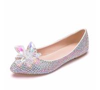 LYAHVGU Women's Wedding Shoes, Temperament sparkling rhinestone glass flower Pointed Toe Comfortable Flats Ballets Shoes, Wedding Party Evening Dress Bridal Princess Plus Size Shoes, 37 EU,Colorful