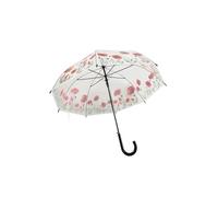 Lyallpur Automatic Opening Clear Bubble Umbrella with Red Poppy Floral Pattern, Transparent Dome Design, Black Handle