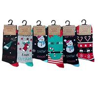 Lyallpur Festive Xmas Christmas Santa Snowman Women 6 Pairs Socks Gift Flake UK Sizes 4-8