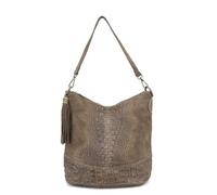 Lyallpur Ladies Croc Print Suede Leather Bag Tassel Bucket Shoulder Crossbody Handbag (Taupe)