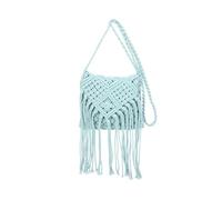 Lyallpur Women Crochet Crossbody Bag with Long Strap, Fringe Tassels Detail and Knitted Pattern Shoulder Purse 9802 (Light Blue)