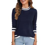 LYANER Women's Crew Neck Long Sleeve Lightweight Knit Pullover Elegant Sweater Shirt, Navy Blue, Small