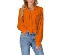 LYANER Women's Fall Long Sleeve Collar V Neck Button Down Ruffle Blouse Victorian Shirt Tops, Orange, M