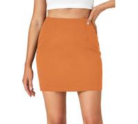 LYANER Women's High Waist Slim Fit Zipper Basic Short Bodycon Pencil Mini Skirt, Pumpkin Orange, L