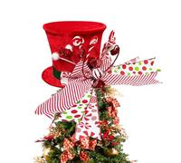 lyanny Christmas Tree Topper Hat with Bow Top, Foldable Top Hat Tree Ornaments in Red for Christmas