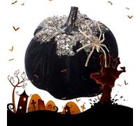 lyanny Sparkly Pumpkins Statue, Glitter and Jewels Spider Pumpkin, 3D Velvet Figures Decoration Prop for Halloween Holiday Offices Home House Door Table Outside