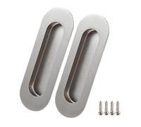 Lyaor 2pcs Satin Brushed 304 Stainless Steel Recessed Sliding Door Pull Handles 12x4cm Flush Oval Hidden Door Pulls Handle Finger Insert Door Handle for Drawer Wardrobe Cabinet - Silver