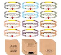 LYART 12Pcs Teacher Appreciation Bracelets Gifts in Bulk for Women, with Thank You Message Cards from Student, Teacher Bracelet Jewelry Gifts Bulk for Women, M, elastic ropes and polymer clay beads