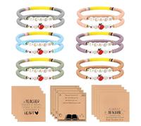 LYART 12Pcs Teacher Appreciation Bracelets Gifts in Bulk for Women, with Thank You Message Cards from Student, Teacher Bracelet Jewelry Gifts Bulk for Women, M, elastic ropes and polymer clay beads
