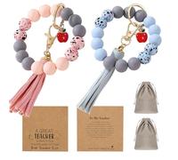 LYART 2Set Teacher Appreciation Bracelets Keychains Gifts in Bulk for Women, with Thank You Message Cards from Student, Silicone Teacher Bracelet Jewelry for Women, M, Silicone, no gemstone