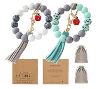 LYART 2Set Teacher Appreciation Bracelets Keychains Gifts in Bulk for Women, with Thank You Message Cards from Student, Silicone Teacher Bracelet Jewelry for Women, M, Silicone, no gemstone