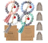 LYART 4Set Teacher Appreciation Bracelets Keychains Gifts in Bulk for Women, with Thank You Message Cards from Student, Silicone Teacher Bracelet Jewelry for Women, M, Silicone, no gemstone