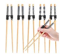 LYART 5 Pairs Reusable Training Chopsticks Beginners for Kids Adults Learners, Japanese Wooden Chopsticks Trainers Set, Dishwasher Safe, L8.86Inch (1.Japanese stamp)