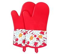 LYART Heat Resistant Silicone Oven Gloves, Non-Slip Oven Mitts with Cotton Lining, Pot Holders and Hot Pads for Kitchen Baking Cooking BBQ (Red, 1 Pair)