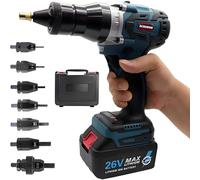 LYAYYDS 5200mah Cordless Rivet Gun, Heavy Duty Electric Automatic Rivet Nut Guns with M3 M4 M5 M6 M8 M10 M12 Head,Portable Pulling Blind Riveting Nut Gun Rivet 2x5200mah