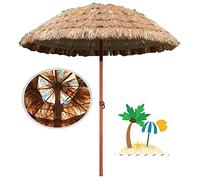 LYBC 4.8Ft/ø145cm Round Hawaiian Style Thatched Tiki Umbrella Tropical Palapa Raffia Hula Beach Umbrella Garden Parasol,UV Protection 50+