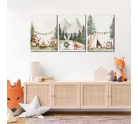 LYBCEOUG 3pcsWoodland Animals Canvas Wall Art, Cute Brave Bear, Fox, Rabbit, Hedgehog Nursery Wall Decor(30x45cmx3/With frame)