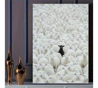 LYBCEOUG Black Sheep White Herd Canvas, Contrast Farm Animal Wall Art(20x30cm/No frame)
