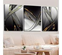 LYBCEOUG Black, White and Gold Abstract Wall Art, 3 Panel Canvas Print with Flowing Lines, Luxurious Wall Art with Metallic Gold Accents (40x60cmx3/Framed)
