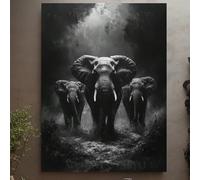 LYBCEOUG Elephant Herd Wall Art, Black White African Wildlife Canvas, Living Room Office Wall Decoration(60x90cm/No frame)