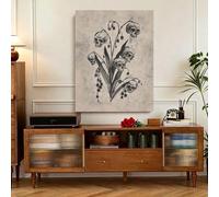 LYBCEOUG Floral Skull Wall Decor, Monochrome Lily of the Valley Canvas Print, Dark Academia Macabre Wall Art(60x80cm/No frame)