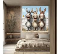 LYBCEOUG Funny Farm Animal Wall Art, Laughing Donkey Canvas Print, Whimsical Donkey Poster, Rustic Animal Home Decor(40x40cm/No frame)