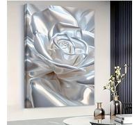 LYBCEOUG Silver Rose Wall Decor, Texture Rose Canvas Print, Modern Metallic White Rose Wall Art, Floral Home Decor(50x70cm/No frame)