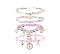 LYBHZDQ 4 Pcs Beaded Cute Bracelets For Teen Girls Women Hand Made Adjustable Charm Bracelets Set Anklets Gifts For Friends