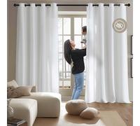 LYBHZDQ White Privacy Sheer Curtains Semi with Light Filtering, Non See Through Grommet Semi Curtain Drapes for Bedroom Living Room 2 Panels, Thermal Insulated W52 X L64 (Snow White, 132 x 163cm)