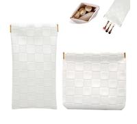 lyBlissor 4PCS Leather Pocket Cosmetic Bag for Purse, Small Makeup Bag for Women, Waterproof Portable No Zipper Coin Purse Lipstick Purse Accessories Bag Organizer, Checkered Travel Storage Pouch