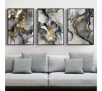 LYBOHO Wall Pictures Living Room Grey Golden Fluid Art Marble Texture Abstract Wall Art Canvas Pictures - Without Frame (Marbled 2, 3PCS-50x70cm)