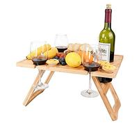 Lybring Outdoor Wine Picnic Table, Folding Portable Picnic Table and Cheese Tray with Food Solid Wood Wine Glass Table for Concerts at Park,for Garden Camping, Beach, Outdoor Dinner