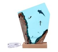 Lybunair Handmade Resin Desk Art with Ocean Diver Whale Night Light and Wood Lamp Gift