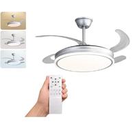 LYC LED Retractable Blade Ceiling Fan, Ceiling Fan with Light, Silent with Remote Control, Folding Blades and Reversible Motor, Ceiling Fan with Light (Nickel, 48W)