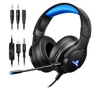 LYCANDER Gaming Headset with Microphone LED Light, 3.5mm input - for PC, PS4, Xbox One, Nintendo Switch and more (Intermediate - Black/Blue)