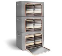 Lycasia Clothes Storage Bag,3 Pack Large Capacity Clothes Storage Boxes,Foldable Oxford Cloth Steel Frame Box With Double Opening Zip And Clear Window, Suitable For Storing Clothes,Bedding Toys(24L)