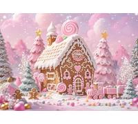 LYCGS 10X8ft Pink Cartoon Christmas Backdrop Christmas Candy House Backdrop Winter Merry Xmas Baby Shower Birthday Party Decor Pink Biscuit Sweet Candy Background X-469